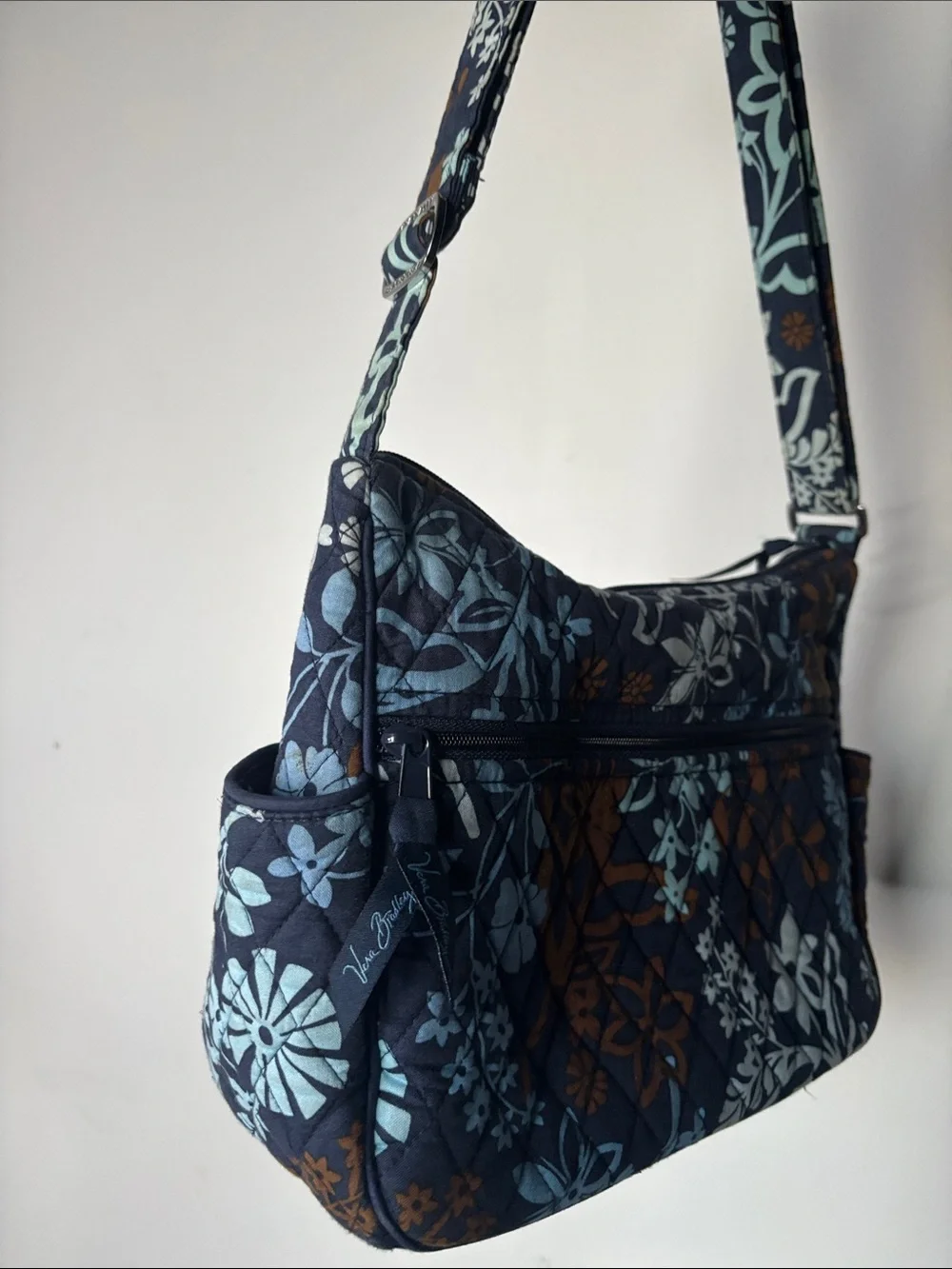 Vera Bradley Navy Floral Quilted Shoulder Bag Y2K